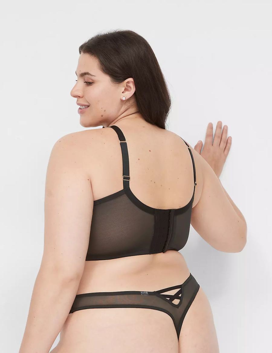 Dámské Tanga Kalhotky Lane Bryant Fishnet Černé | IRU4436RK