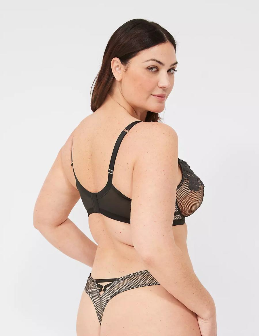 Dámské Tanga Kalhotky Lane Bryant Fishnet & Lace Černé | FQH3269GD