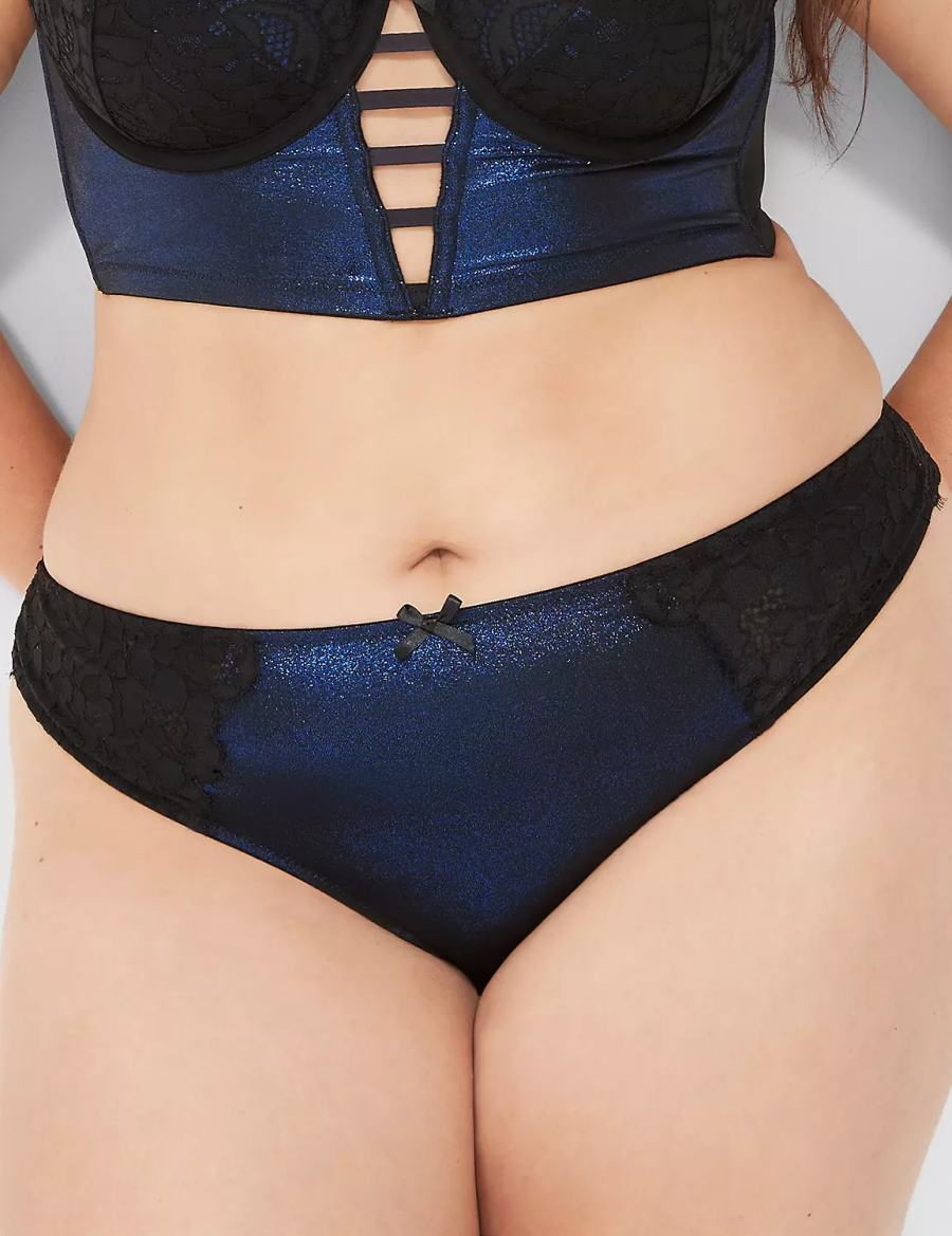 Dámské Tanga Kalhotky Lane Bryant Foil Shine Černé | BNY696HB