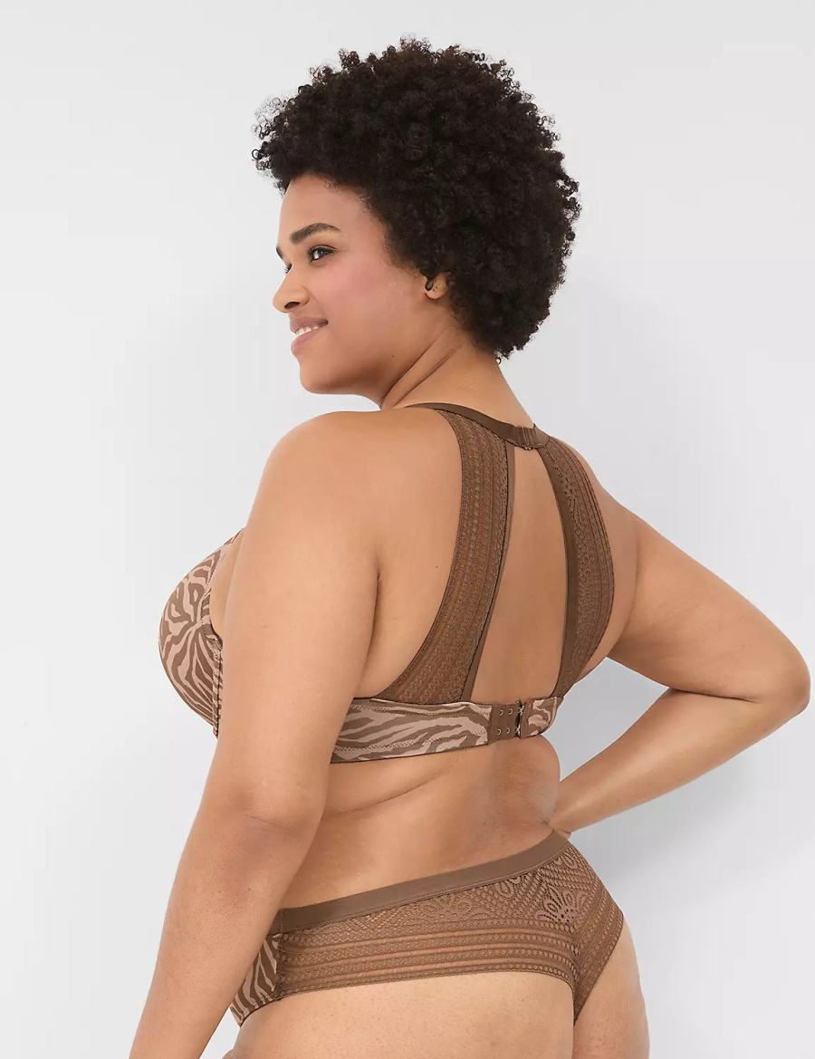 Dámské Tanga Kalhotky Lane Bryant No-Show With Lace Back Tmavě Šedé Hnědé | AWA5311ZU