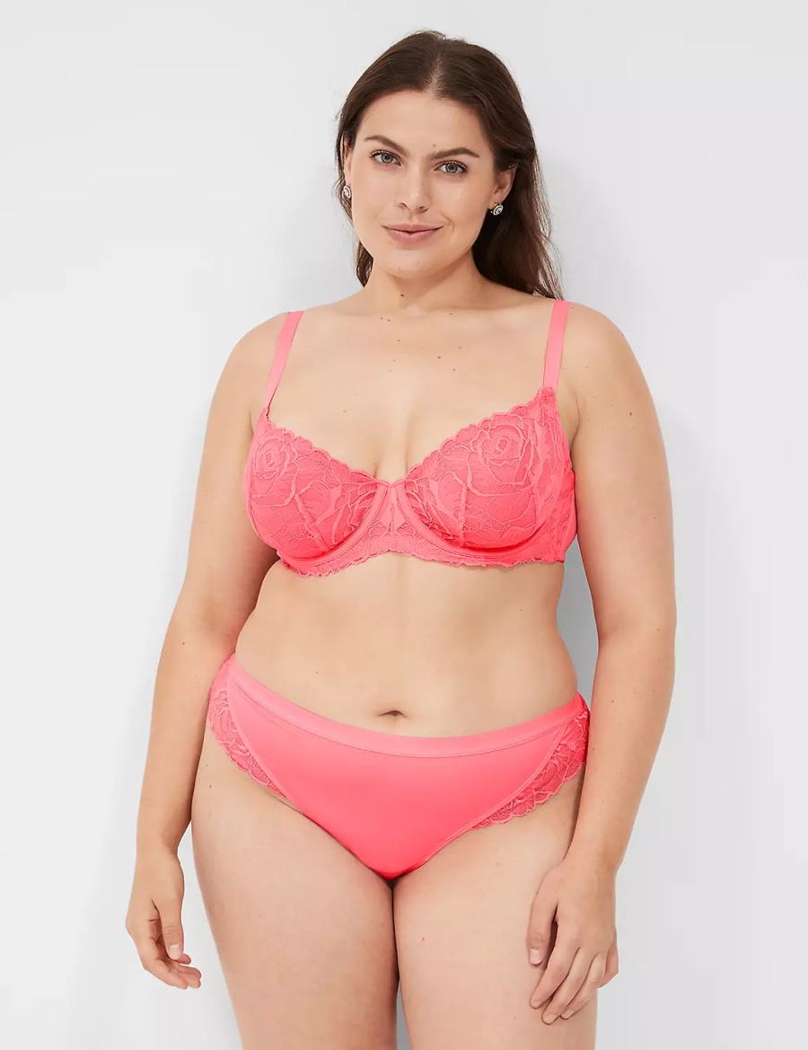 Dámské Tanga Kalhotky Lane Bryant No-Show with Lace Růžové | KPU7194ML