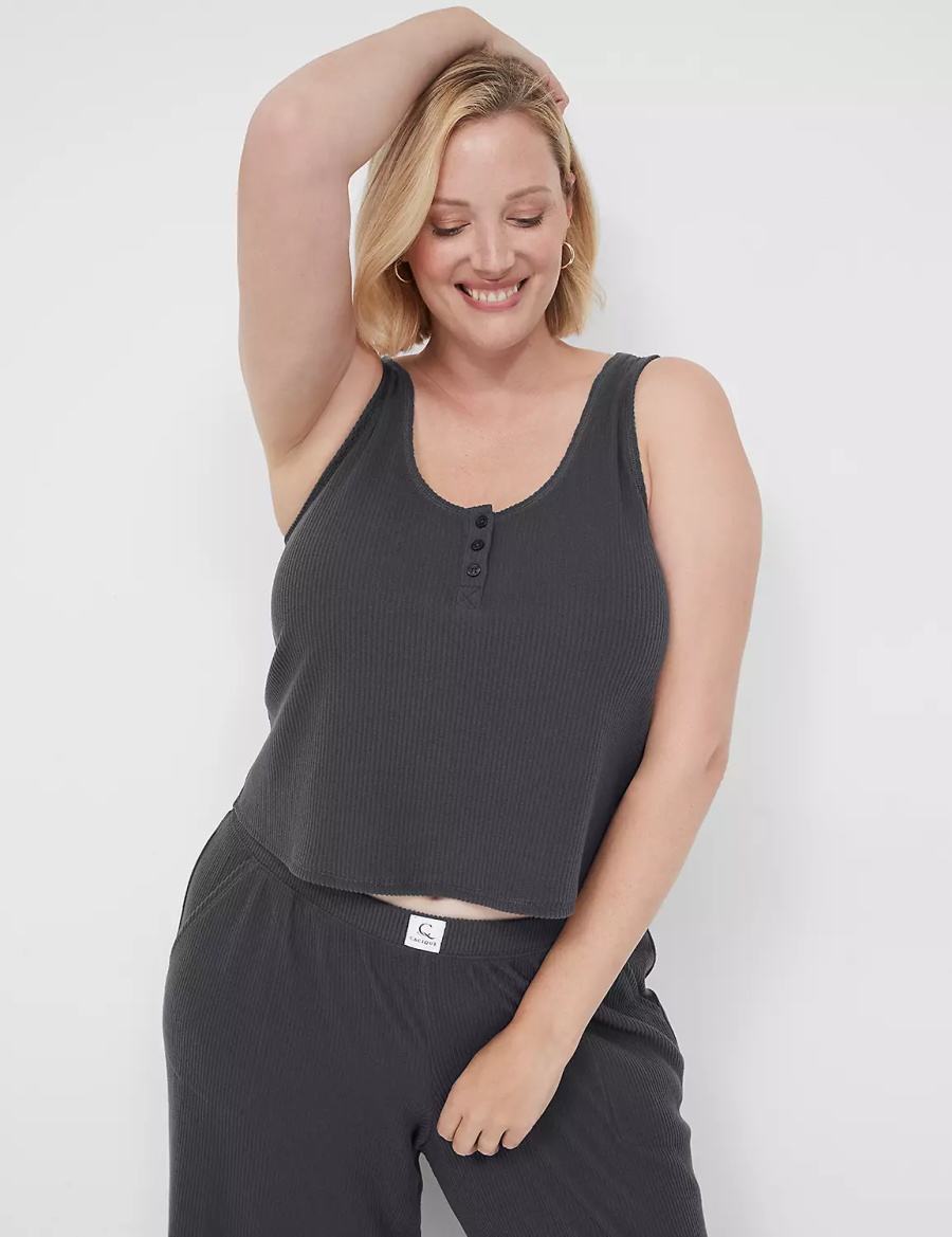 Dámské Tílko Lane Bryant Brushed Rib Henley Sleep Tmavě Šedé | MUZ755RF