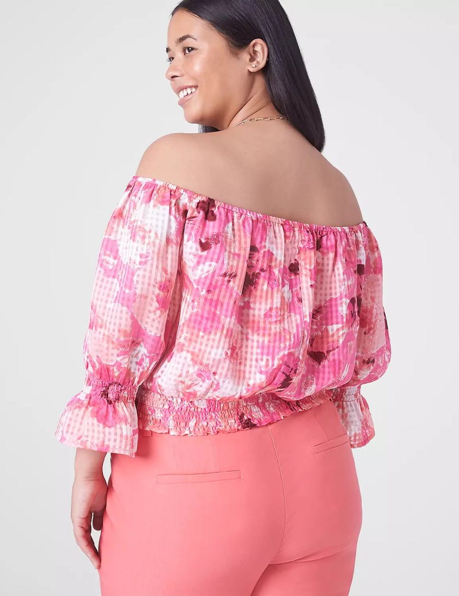 Dámské Tílko Lane Bryant Classic Crop Off-The-Shoulder Chiffon Top Růžové | IRP837MV