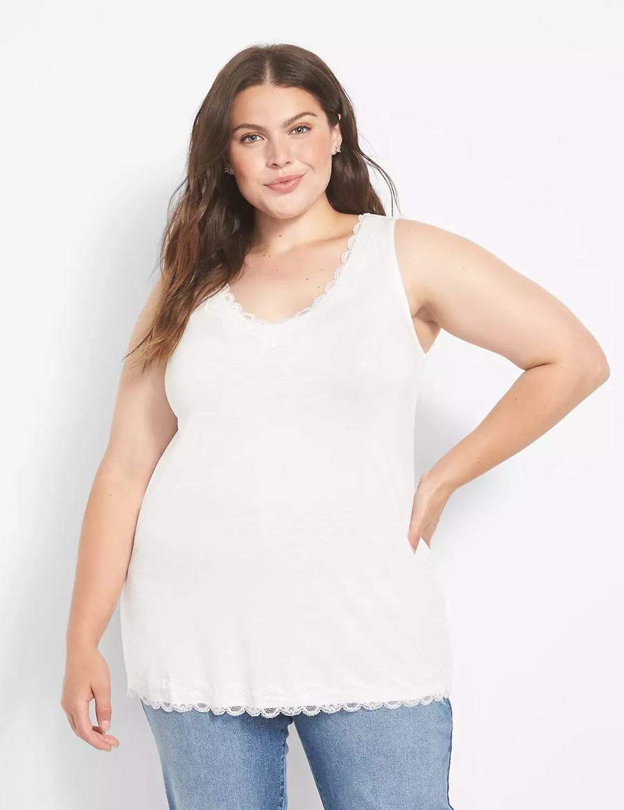 Dámské Tílko Lane Bryant Classic V-Neck Lace-Trim Bílé Růžové | RCF6951FU