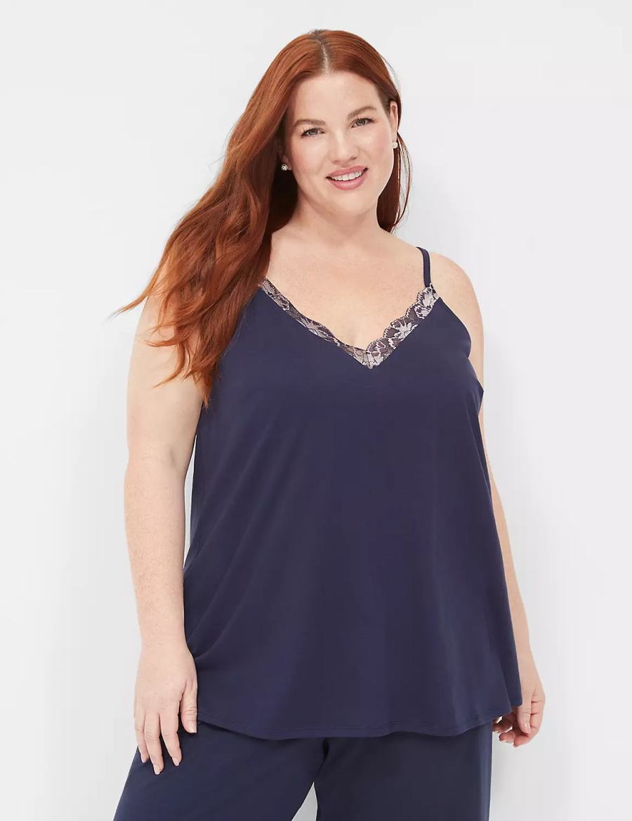 Dámské Tílko Lane Bryant Comfy Cotton Lace-Trim Cami Blankyt | RBP2599XZ