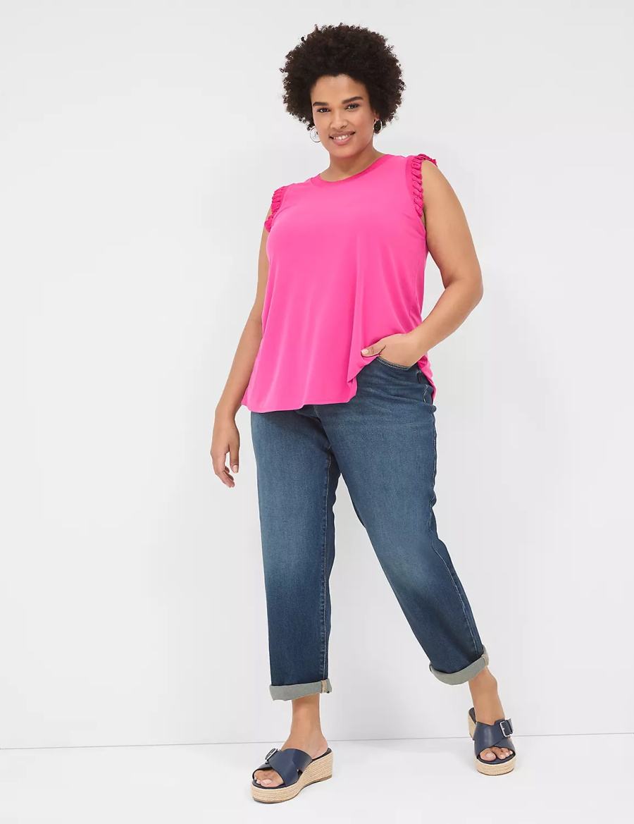 Dámské Tílko Lane Bryant Crew-Neck Ruffle-Trim Růžové | IOG1493ID