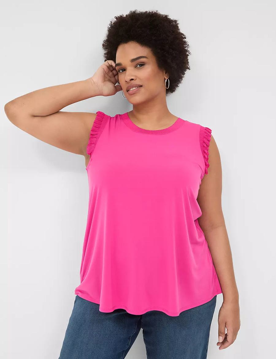 Dámské Tílko Lane Bryant Crew-Neck Ruffle-Trim Růžové | IOG1493ID