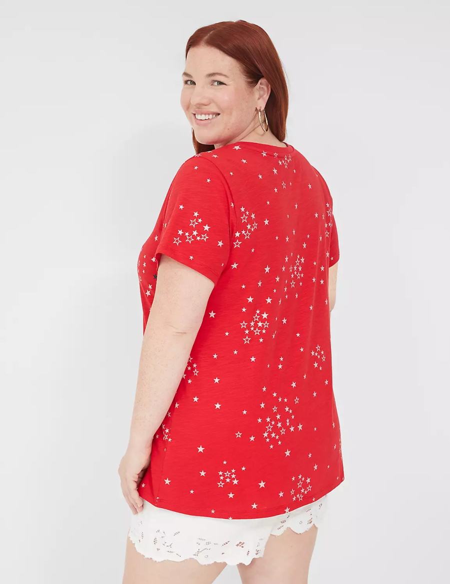 Dámské Tílko Lane Bryant Embroidered Stars Graphic Tee Červené | YCT1573AJ