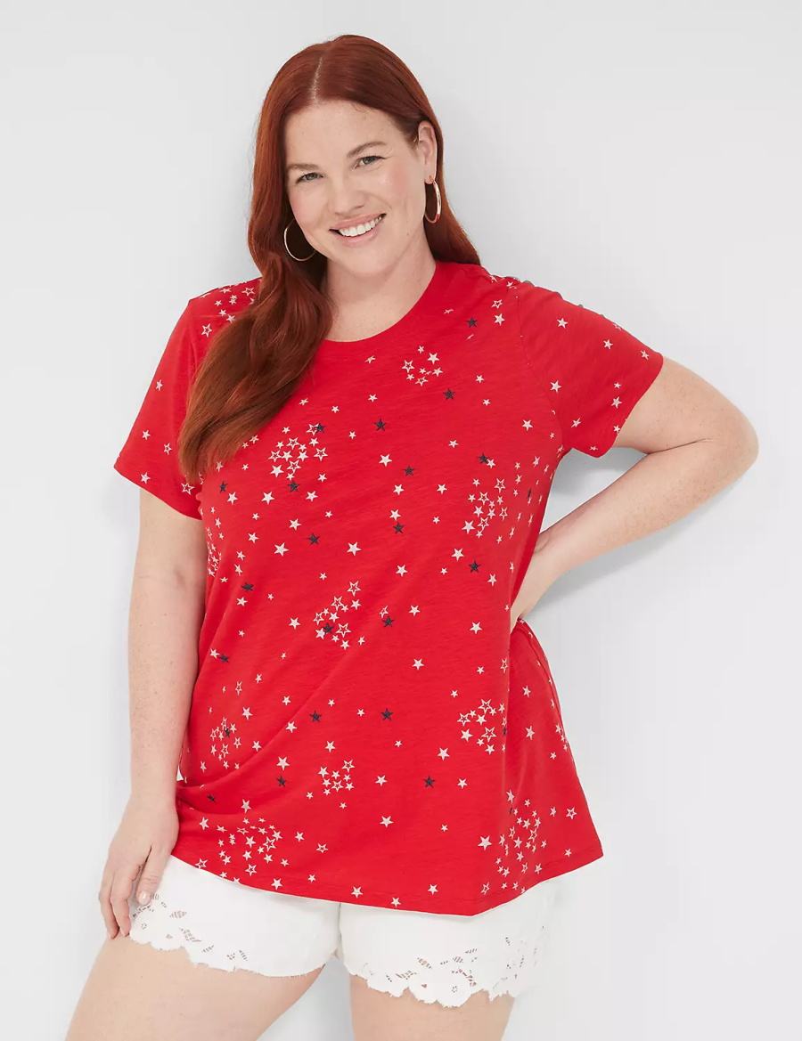 Dámské Tílko Lane Bryant Embroidered Stars Graphic Tee Červené | YCT1573AJ