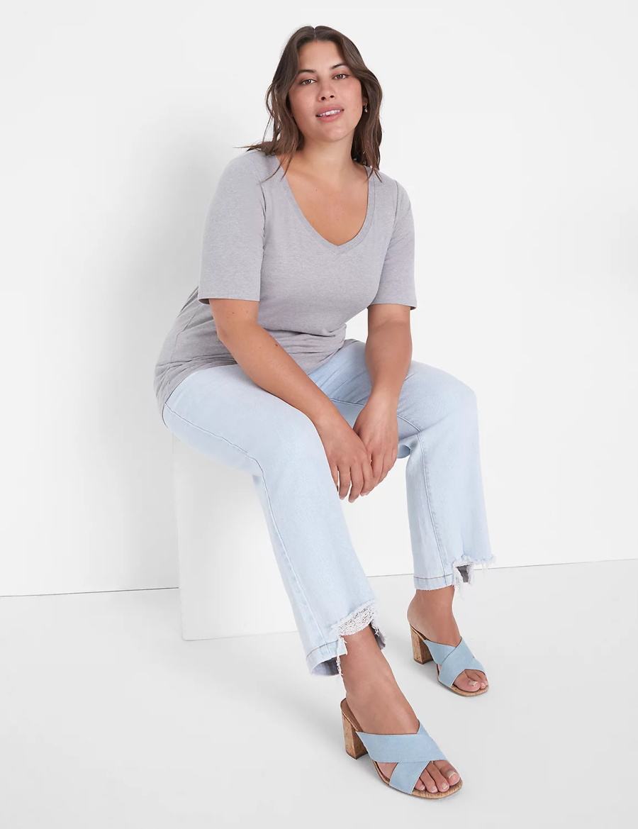 Dámské Tílko Lane Bryant Essential V-Neck Tee Světle Šedé | GQB832MQ