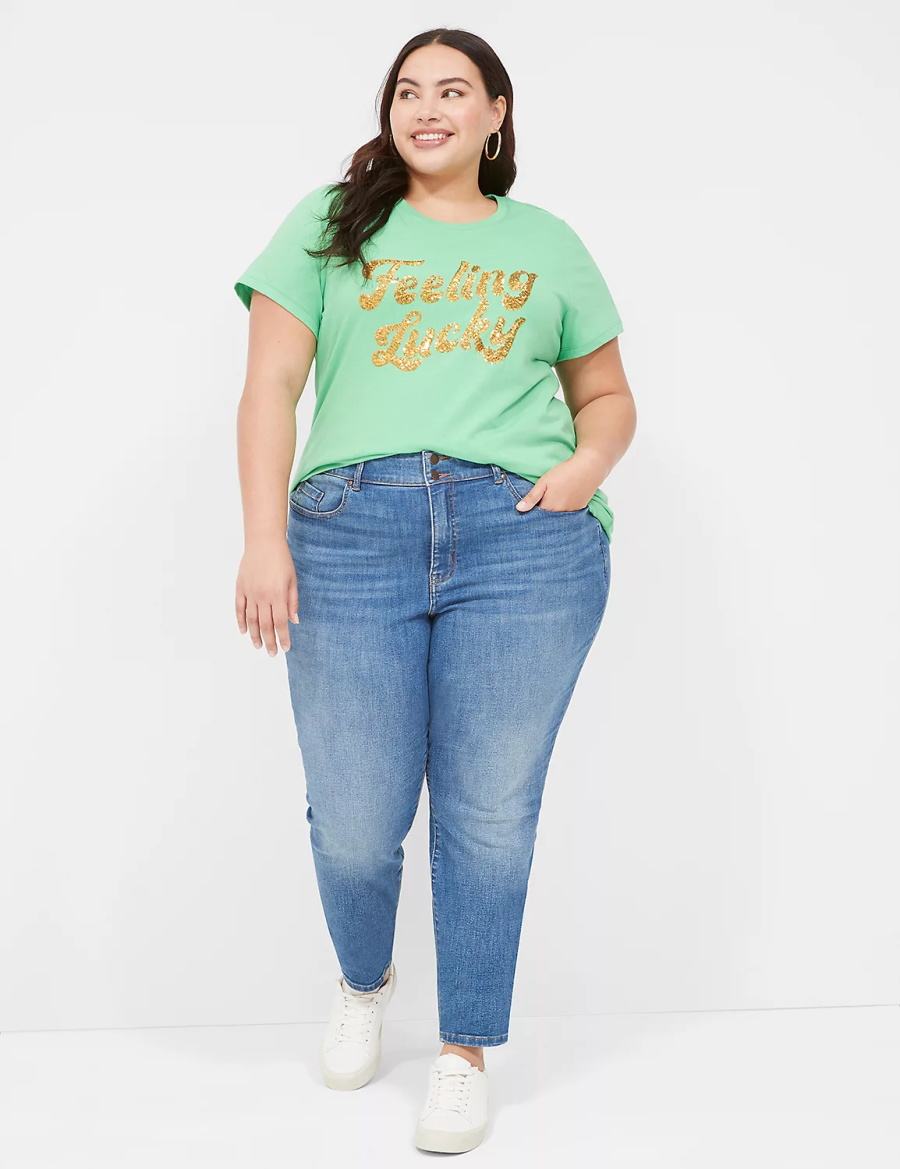 Dámské Tílko Lane Bryant Feeling Lucky Graphic Tee Světle Zelene | RMN9173OA