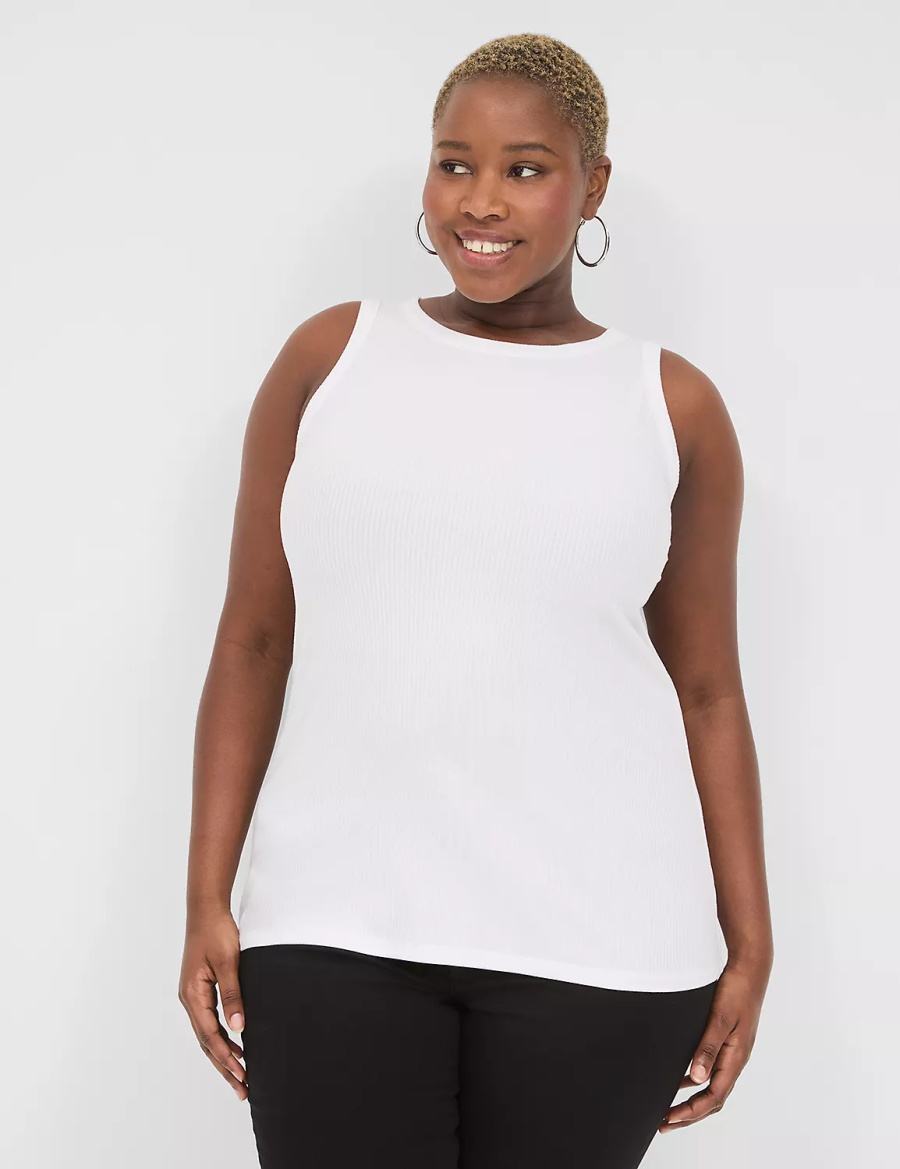 Dámské Tílko Lane Bryant Fitted High-Neck Ribbed Bílé | HLB8732LQ