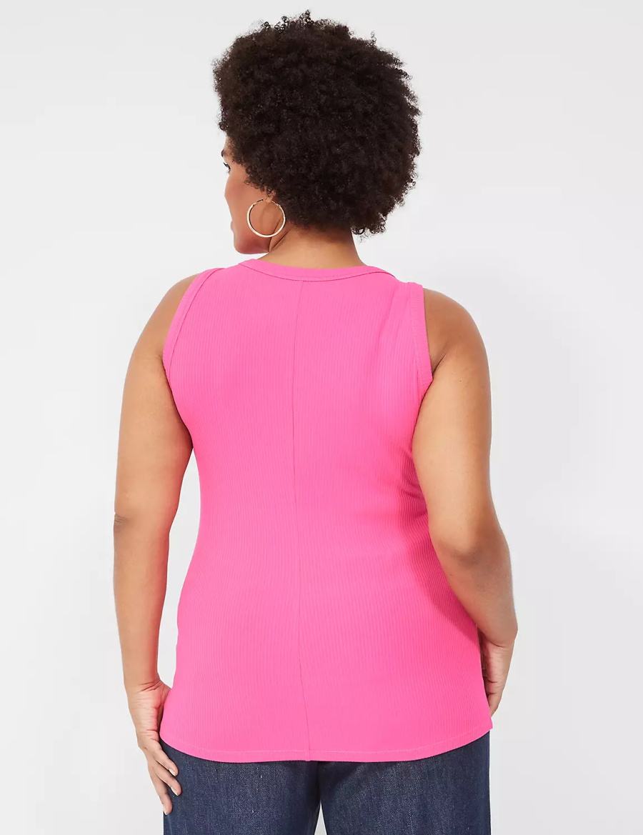 Dámské Tílko Lane Bryant Fitted High-Neck Rib Růžové | TQE1360CK