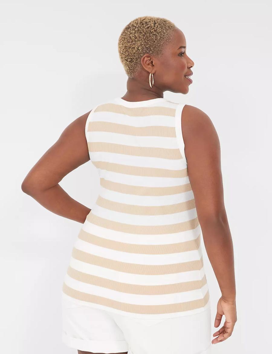 Dámské Tílko Lane Bryant Fitted High-Neck Ribbed Hnědé Bílé | MYS4149VA