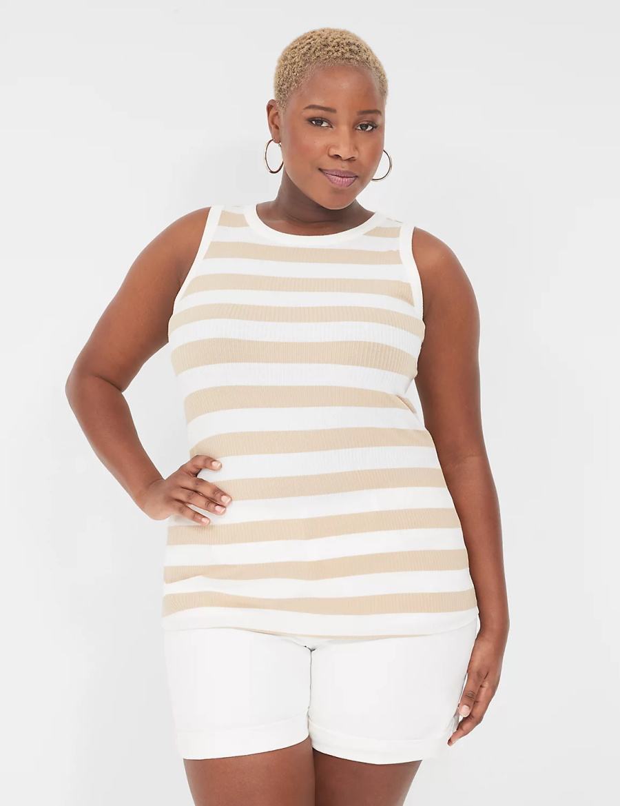 Dámské Tílko Lane Bryant Fitted High-Neck Ribbed Hnědé Bílé | MYS4149VA