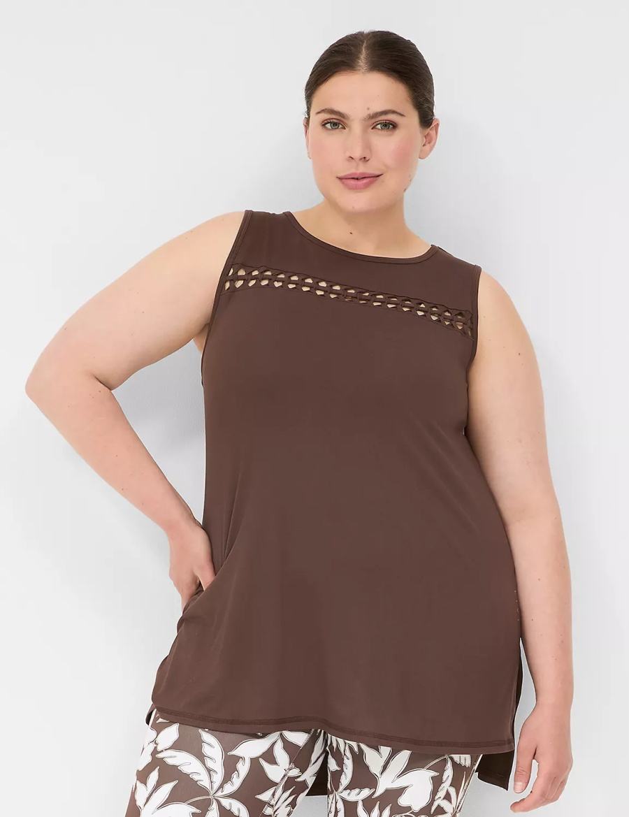 Dámské Tílko Lane Bryant LIVI Crew-Neck Macrame Tmavě Hnědé | USZ9478ZA