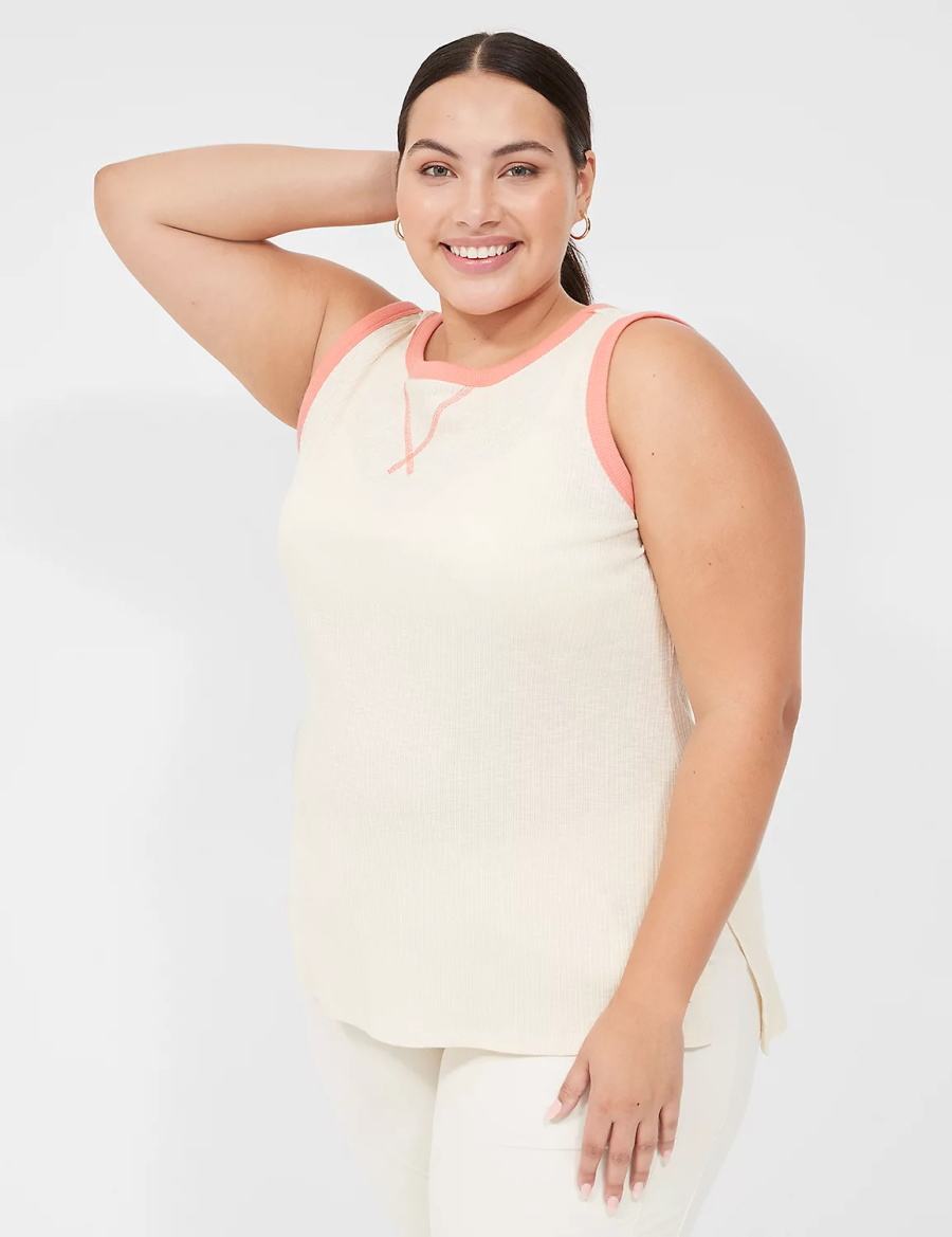 Dámské Tílko Lane Bryant LIVI Crew-Neck Rib Bílé | ANI378LL