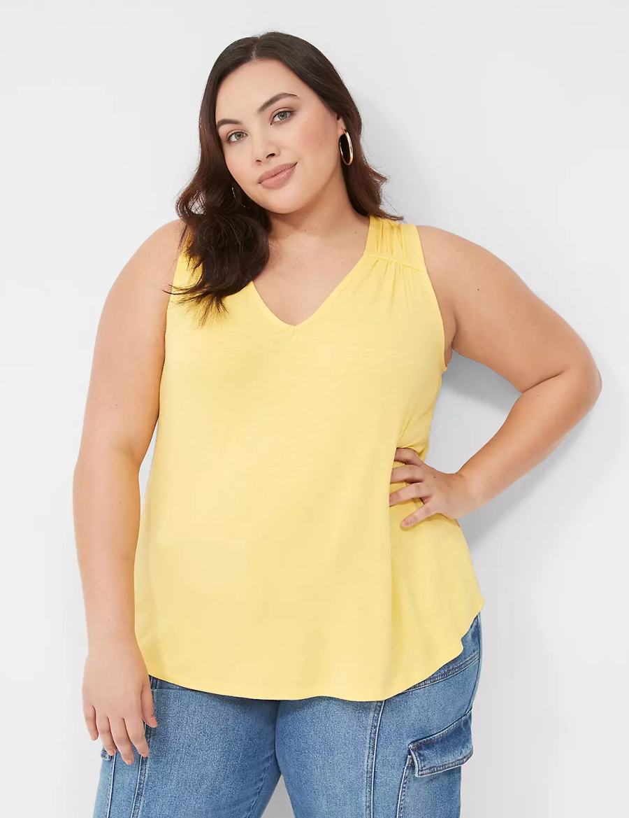 Dámské Tílko Lane Bryant Shirred-Shoulder V-Neck Žluté | BFL1124VK