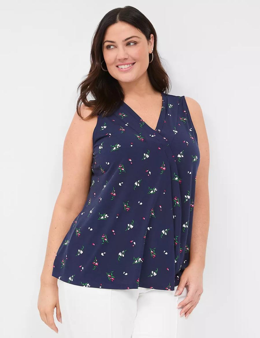 Dámské Tílko Lane Bryant Sleeveless Pleat-Front Top Tmavě Blankyt Viacfarebný | XMH1487DX