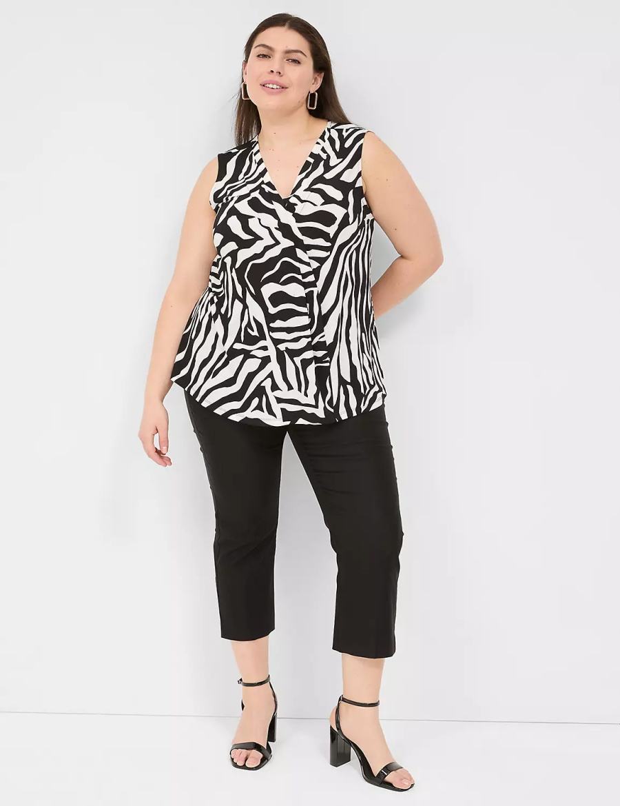 Dámské Tílko Lane Bryant Sleeveless Pleat-Front Top Bílé Černé | DYM3922FH