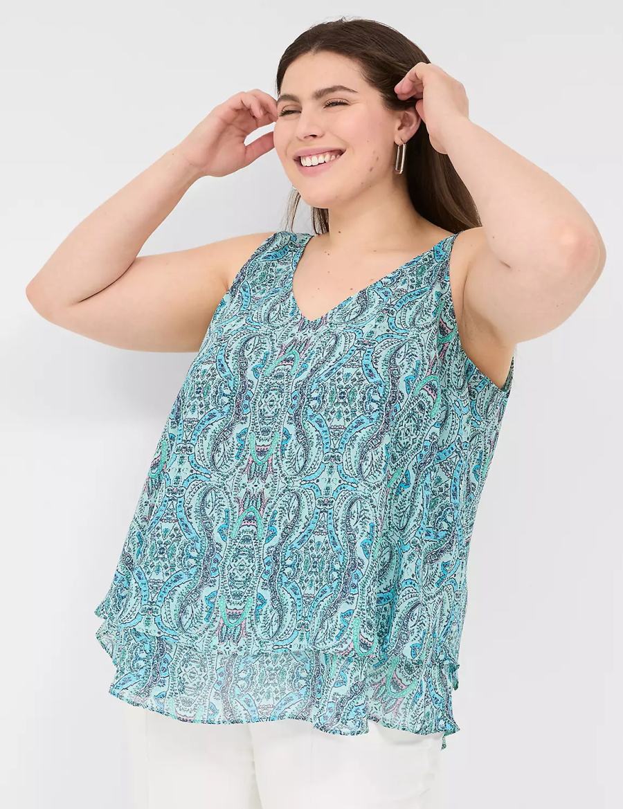 Dámské Tílko Lane Bryant Swing Double-Layer Chiffon Tyrkysové | HIX9799PP