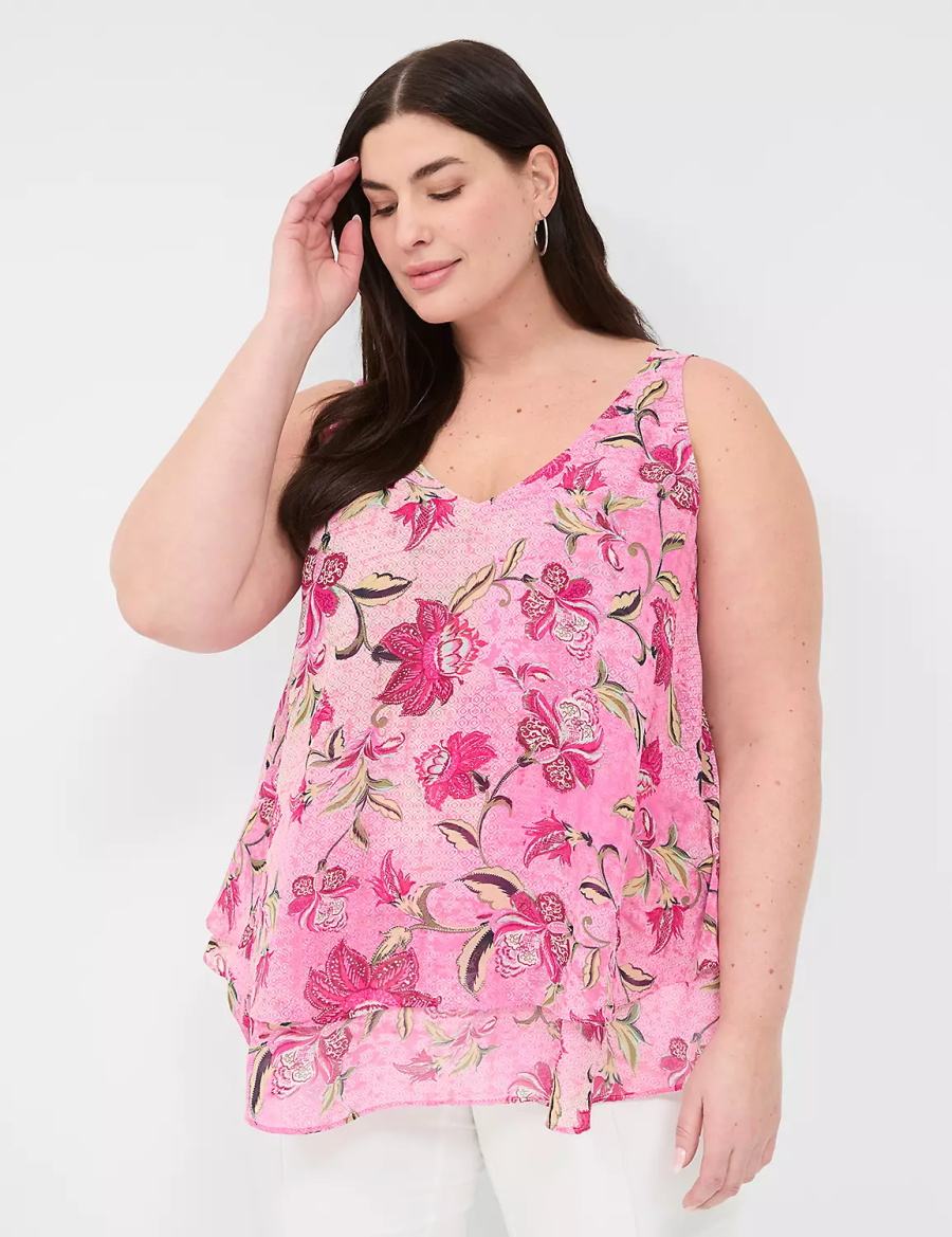 Dámské Tílko Lane Bryant Swing Double-Layer Chiffon Růžové Růžové | DFV1761QJ