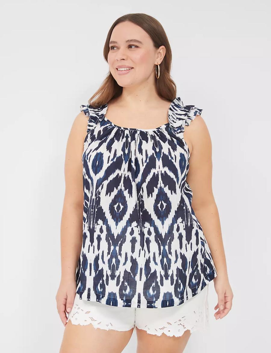 Dámské Tílko Lane Bryant Swing Ruffle-Sleeve Tmavě Blankyt Bílé | USY1768QF