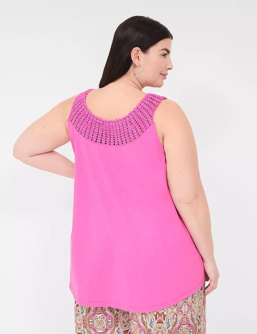 Dámské Tílko Lane Bryant Swing Sleeveless Crochet-Neck Top Růžové | LFX1264JV