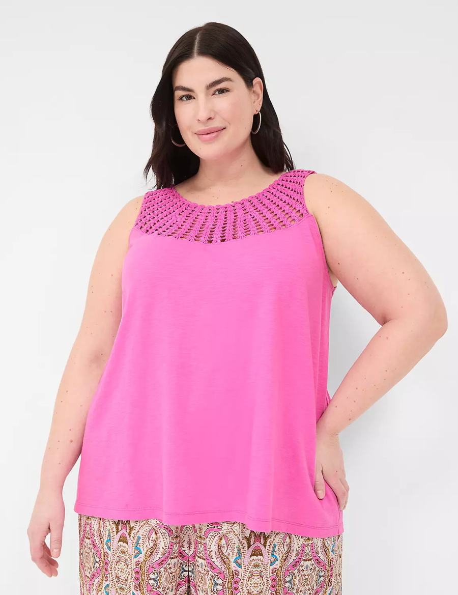 Dámské Tílko Lane Bryant Swing Sleeveless Crochet-Neck Top Růžové | LFX1264JV