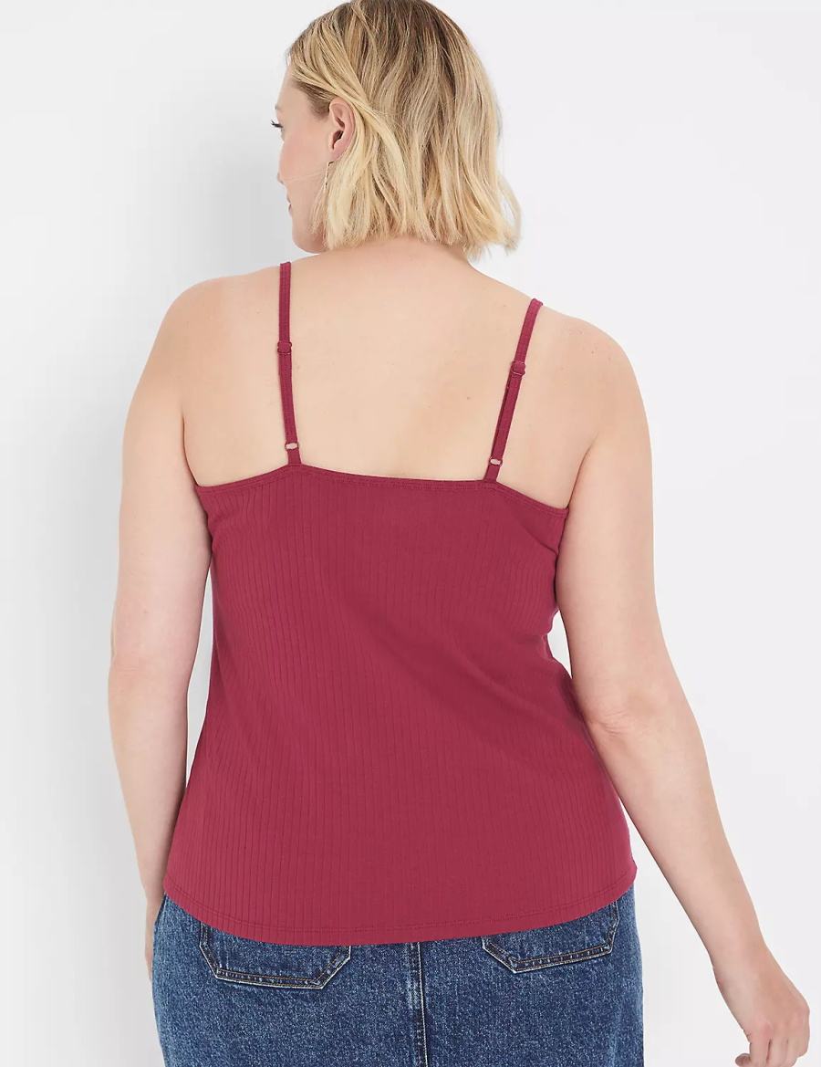 Dámské Tílko Lane Bryant V-Neck Rib Cami Vínové | URS1767JF