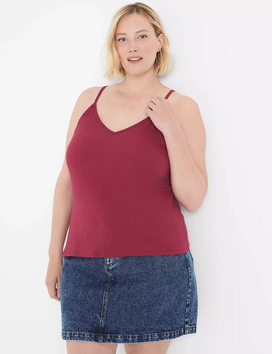 Dámské Tílko Lane Bryant V-Neck Rib Cami Vínové | URS1767JF