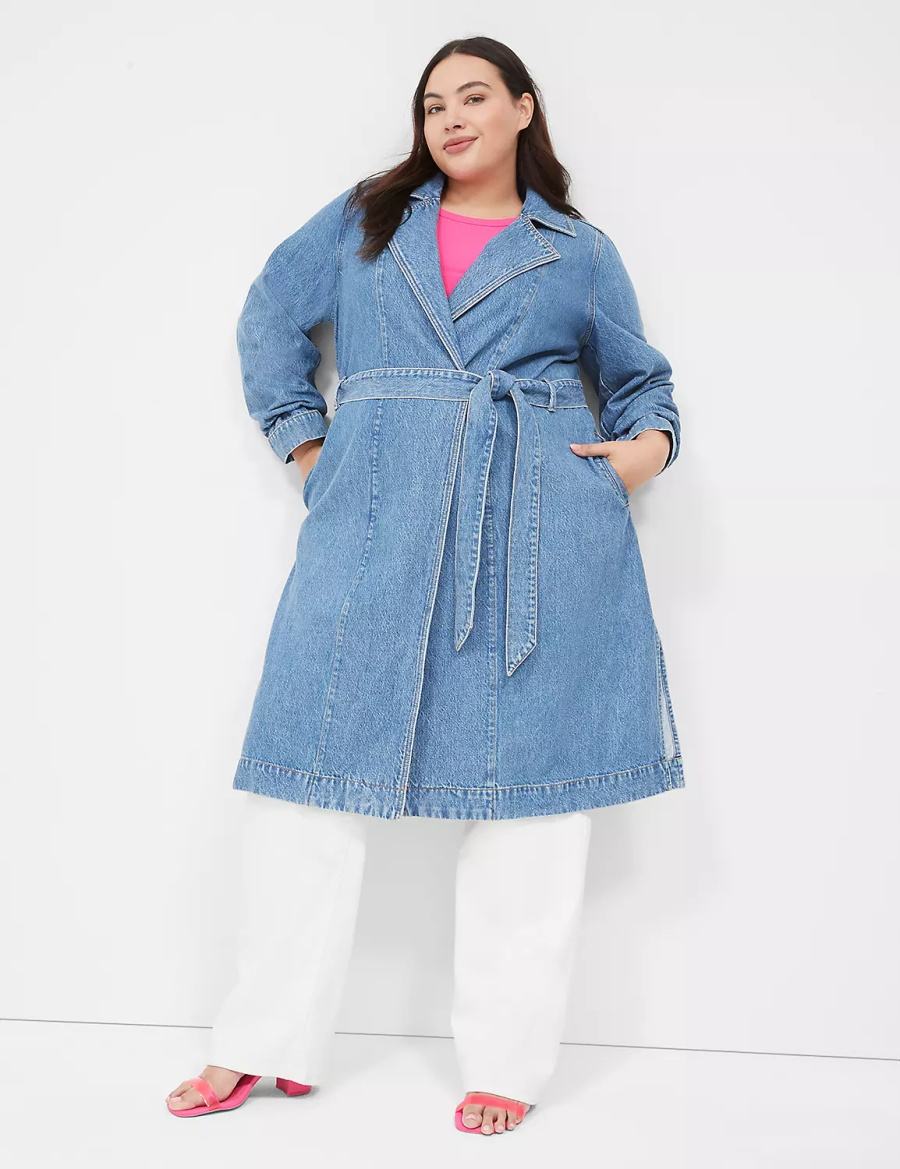 Dámské Trenčkot Lane Bryant Denimed Trench Blankyt | DAM255TR