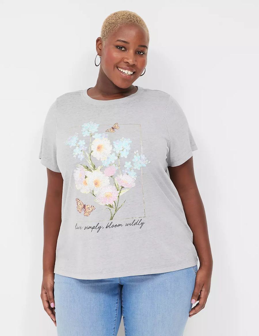 Dámské Tričko Lane Bryant Bloom Wildly Graphic Tee Šedé | VWK4036LL