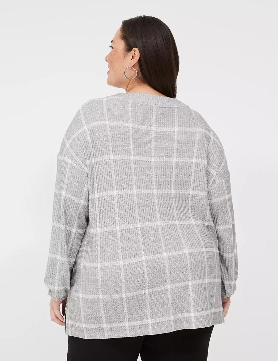 Dámské Tričko Lane Bryant Blouson-Sleeve V-Neck Waffle Tunic Šedé | TPX6130AK