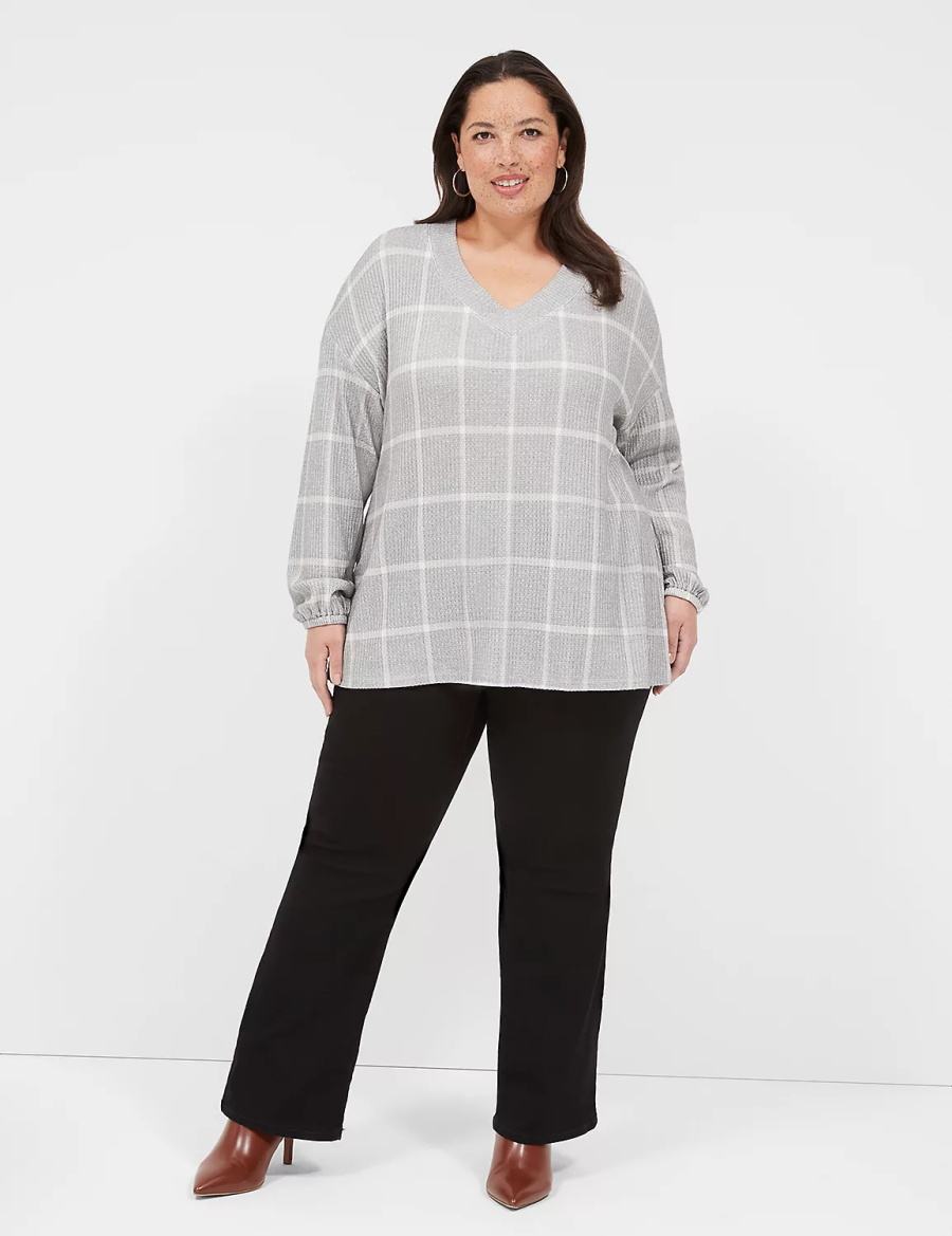 Dámské Tričko Lane Bryant Blouson-Sleeve V-Neck Waffle Tunic Šedé | TPX6130AK