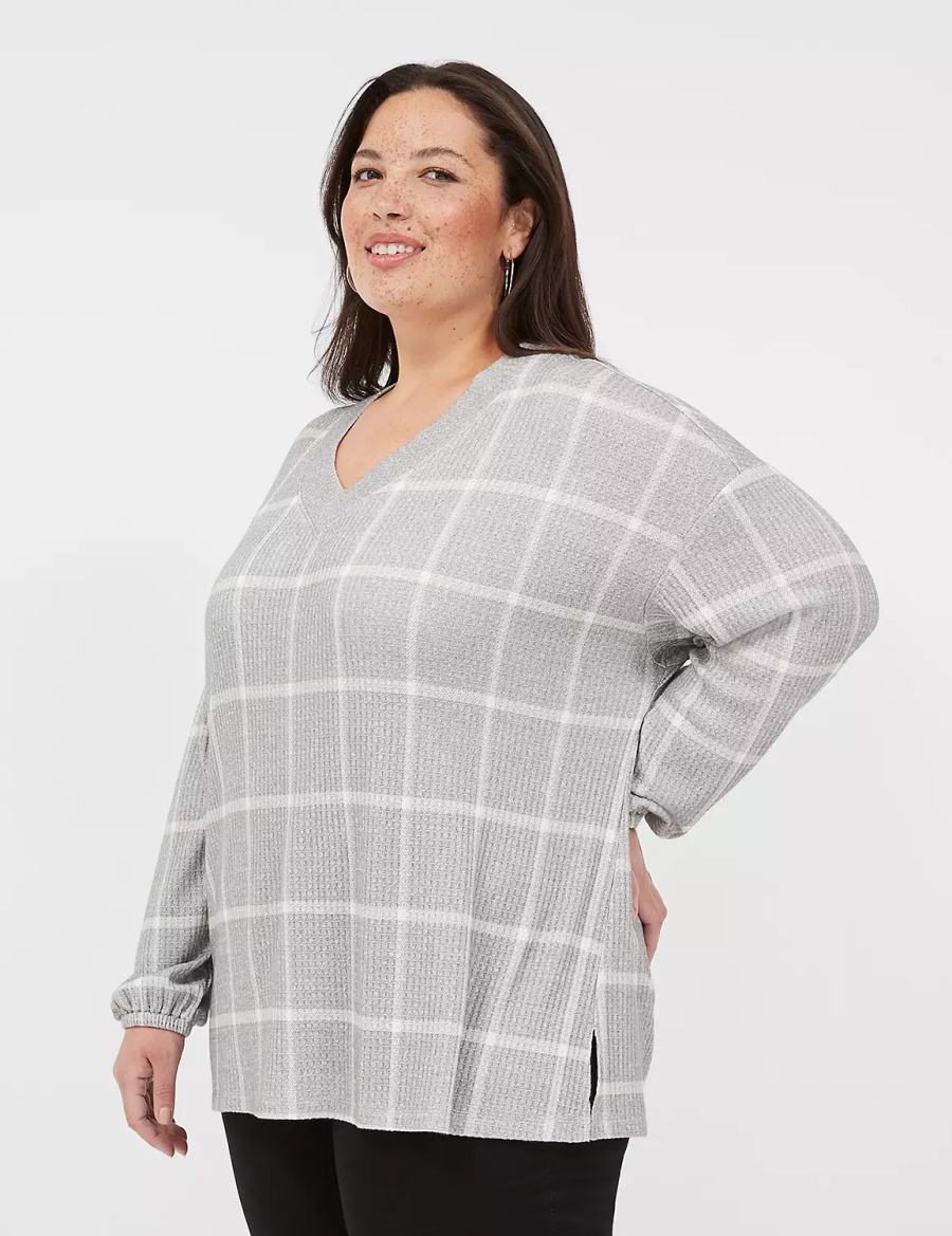 Dámské Tričko Lane Bryant Blouson-Sleeve V-Neck Waffle Tunic Šedé | TPX6130AK