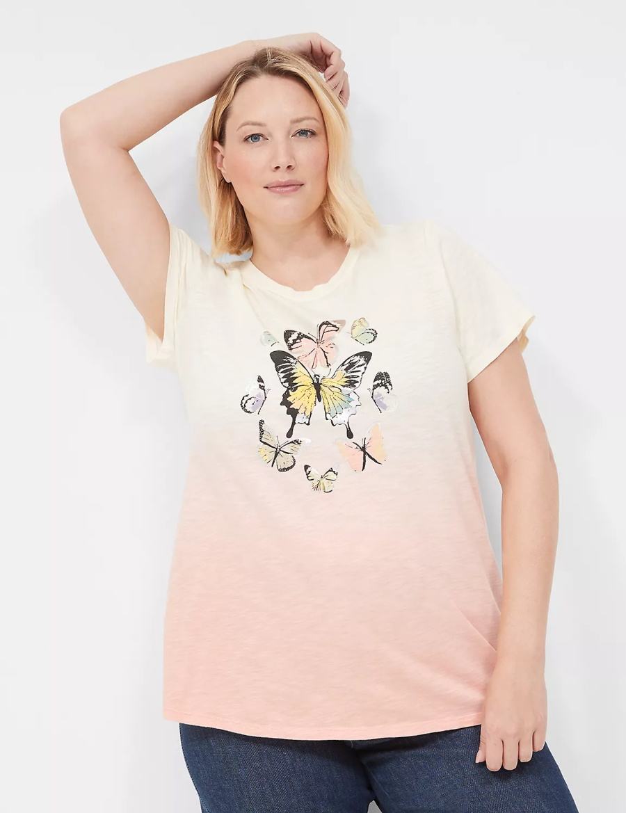 Dámské Tričko Lane Bryant Butterflies Graphic Tee Bílé Oranžové | YYH1421OF