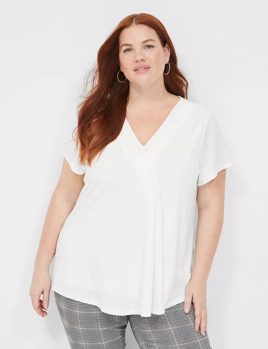 Dámské Tričko Lane Bryant Cap-Sleeve Pleat-Front Top Bílé | SLT763LN