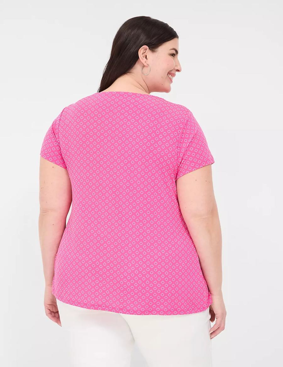 Dámské Tričko Lane Bryant Cap-Sleeve Pleat-Front Top Růžové | HGO9269GD