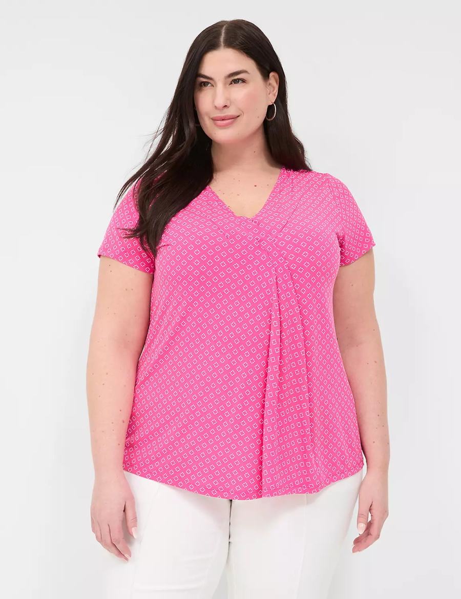 Dámské Tričko Lane Bryant Cap-Sleeve Pleat-Front Top Růžové | HGO9269GD