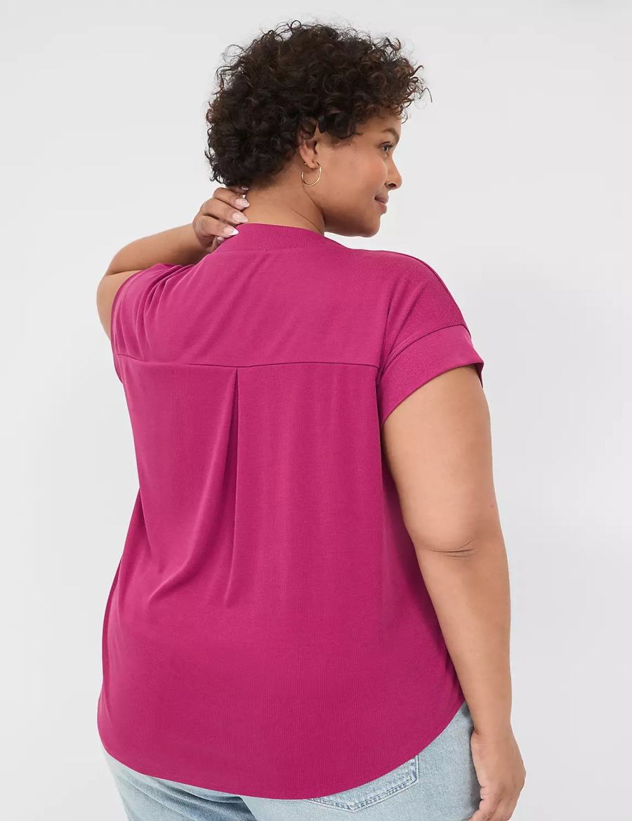 Dámské Tričko Lane Bryant Cap-Sleeve V-Neck Pleat-Front Top Fialové | RXN9525LV