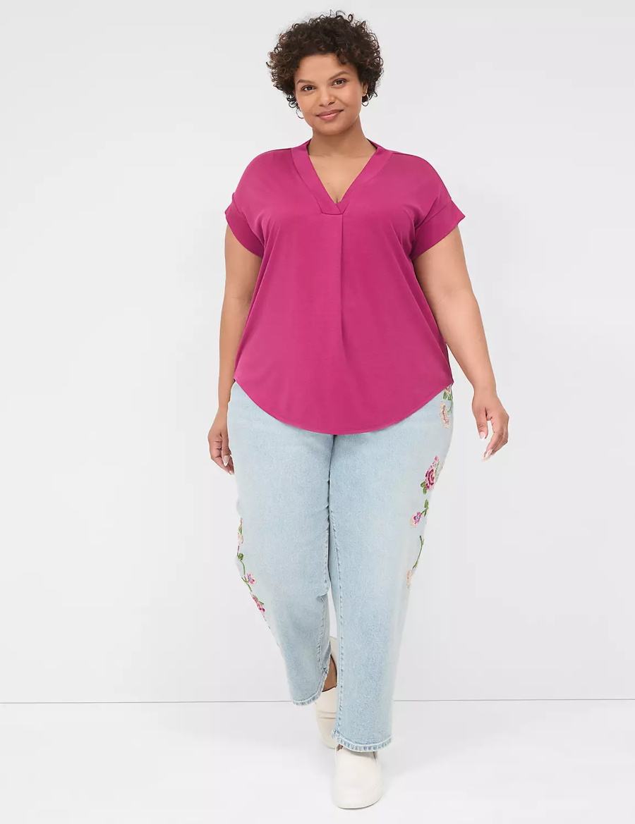 Dámské Tričko Lane Bryant Cap-Sleeve V-Neck Pleat-Front Top Fialové | RXN9525LV