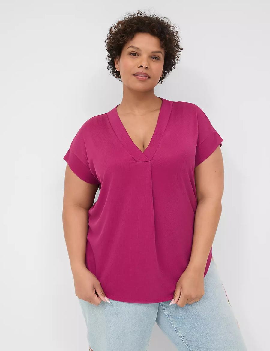 Dámské Tričko Lane Bryant Cap-Sleeve V-Neck Pleat-Front Top Fialové | RXN9525LV