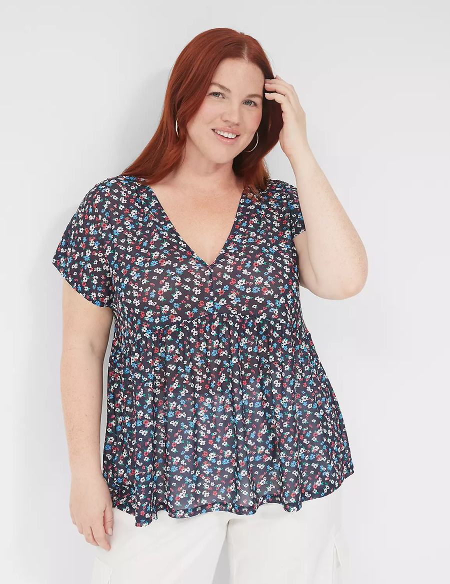 Dámské Tričko Lane Bryant Cap-Sleeve V-Neck Top Černé | BFF9262BQ