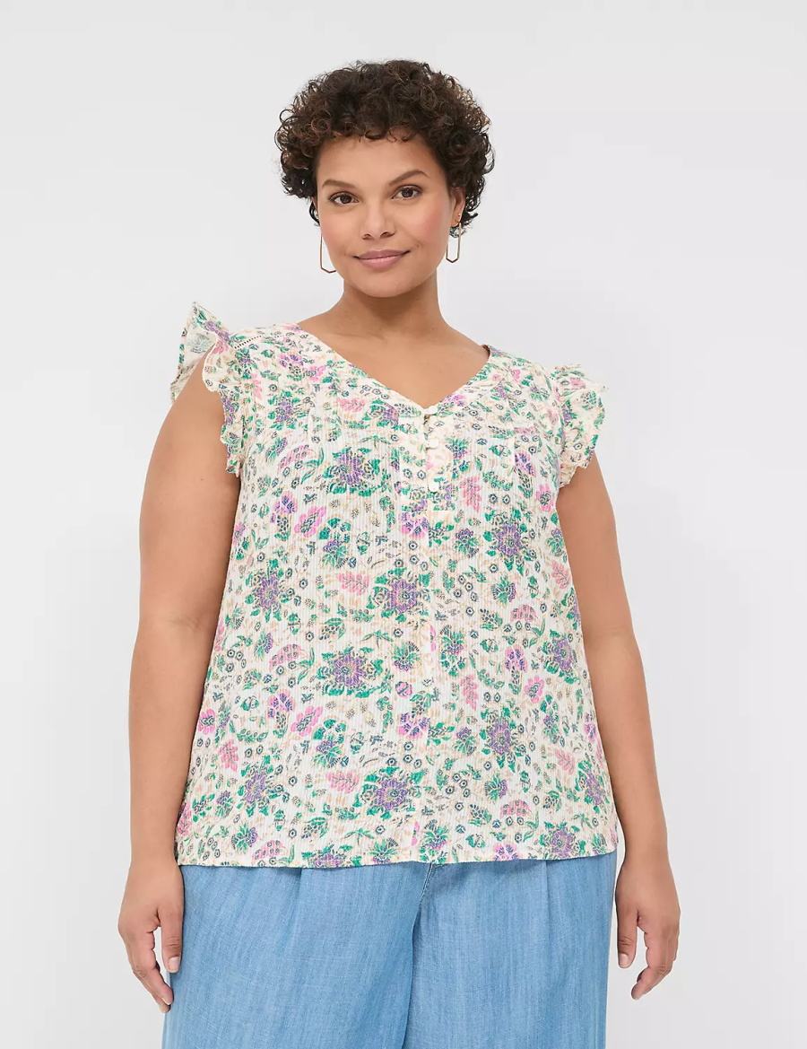 Dámské Tričko Lane Bryant Cap-Sleeve Woven & Knit Top Krém Zelene | IAL8590EB