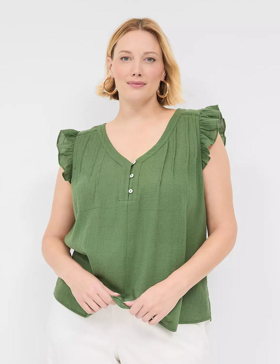 Dámské Tričko Lane Bryant Cap-Sleeve Woven & Knit Top Hnědé Zelene | BLR4280LU