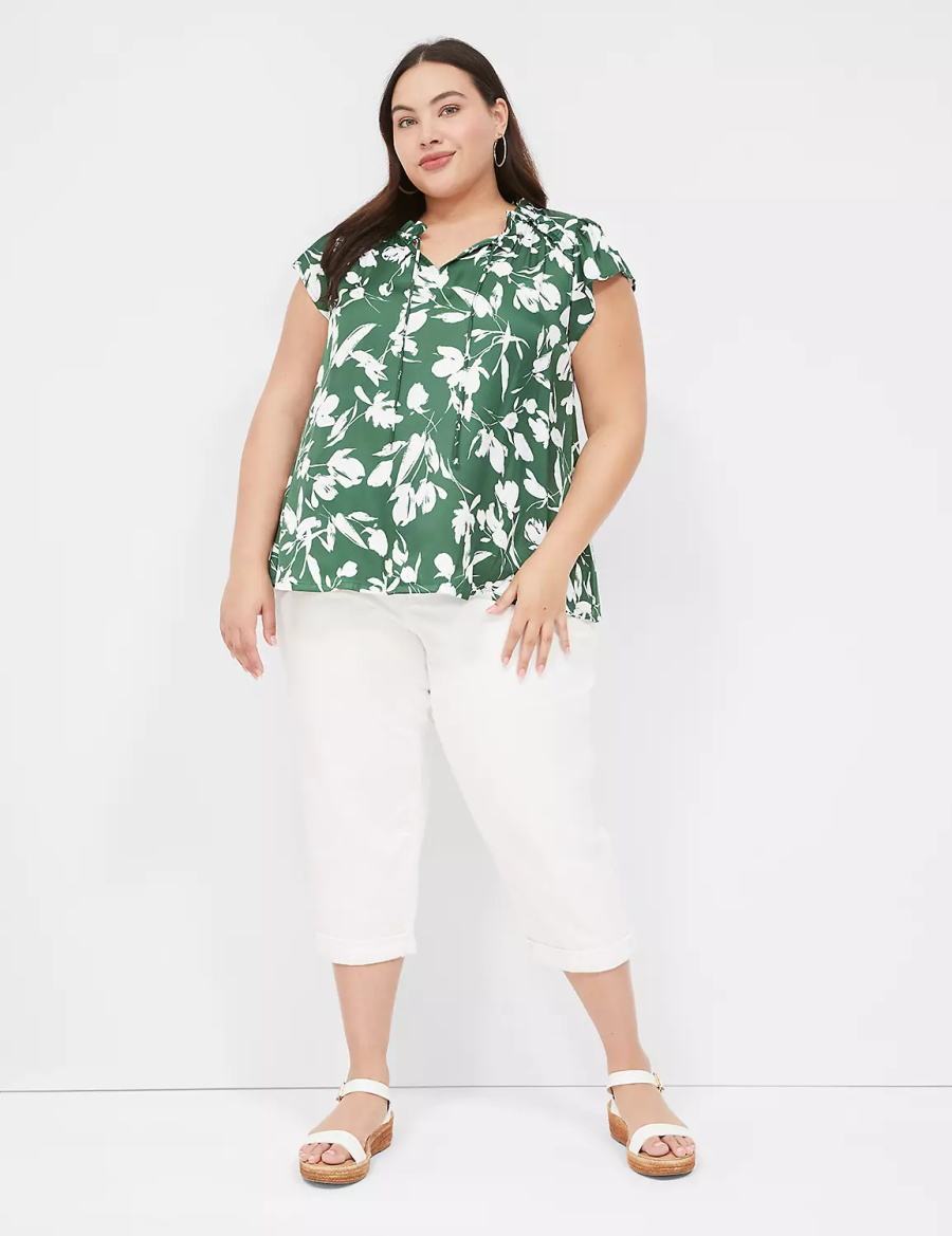 Dámské Tričko Lane Bryant Cap Flutter-Sleeve Satin & Knit Top Zelene | YJY2547EC