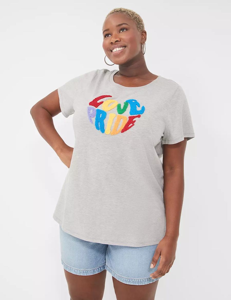 Dámské Tričko Lane Bryant Chenille Love Pride Graphic Tee Světle Šedé | BHN2197MX