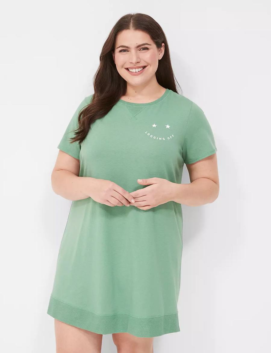 Dámské Tričko Lane Bryant Comfy Cotton Rib-Trim Sleepshirt Zelene | UHV2328XB