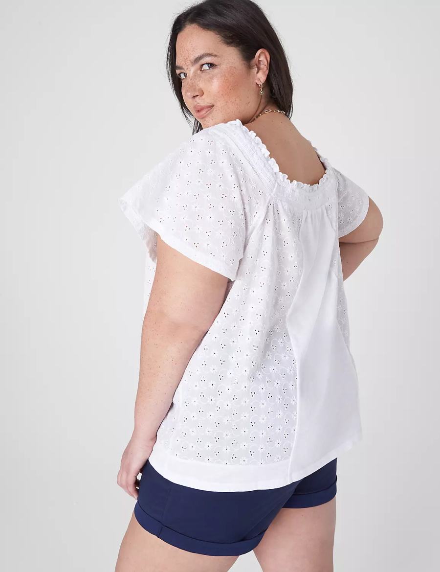 Dámské Tričko Lane Bryant Convertible Eyelet Woven & Knit Top Bílé | SZG2587UD